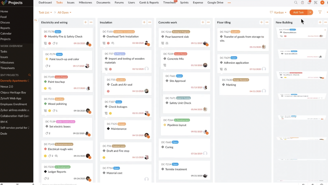 Zoho Projects kanban project management
