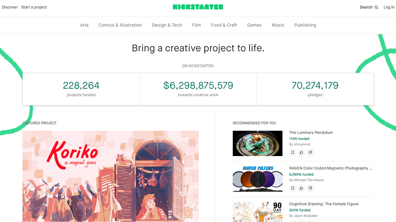 Kickstarter homepage