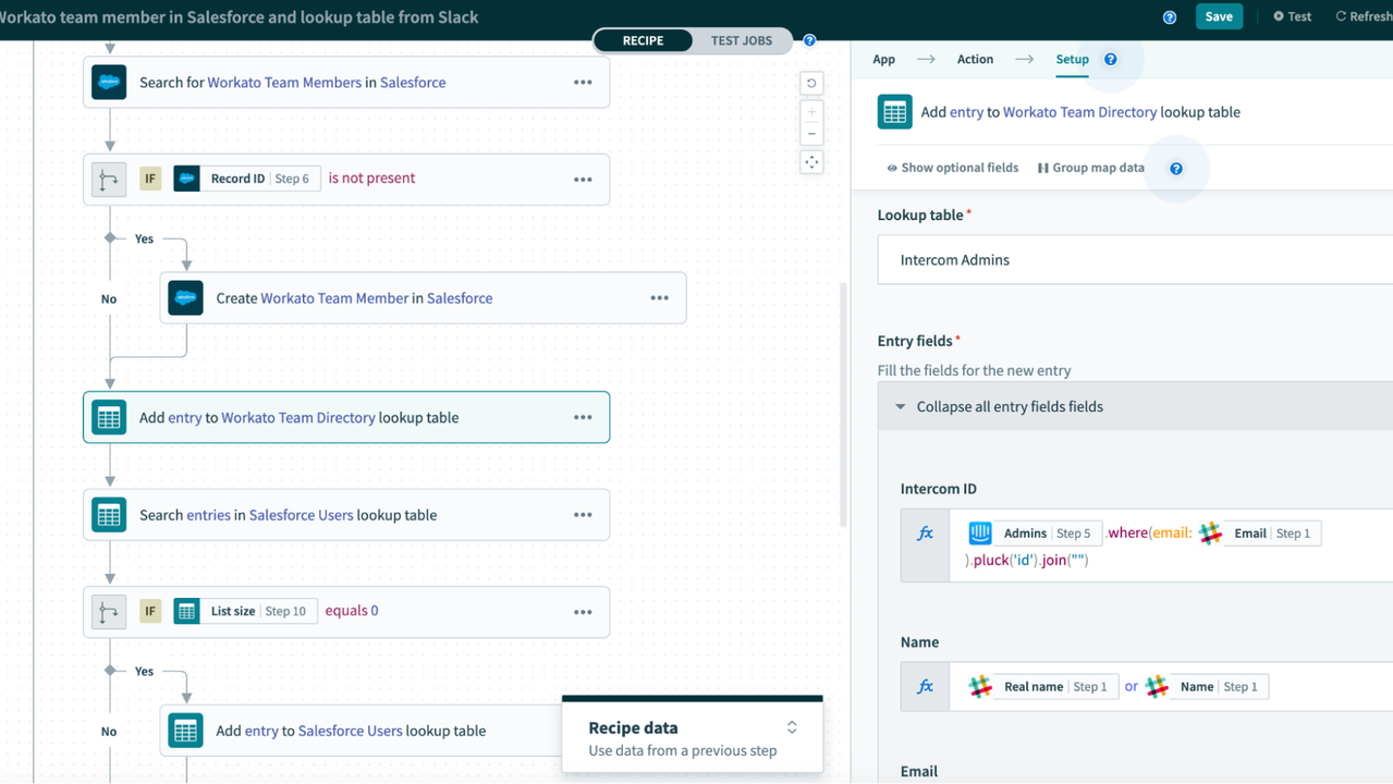 Create automation recipes