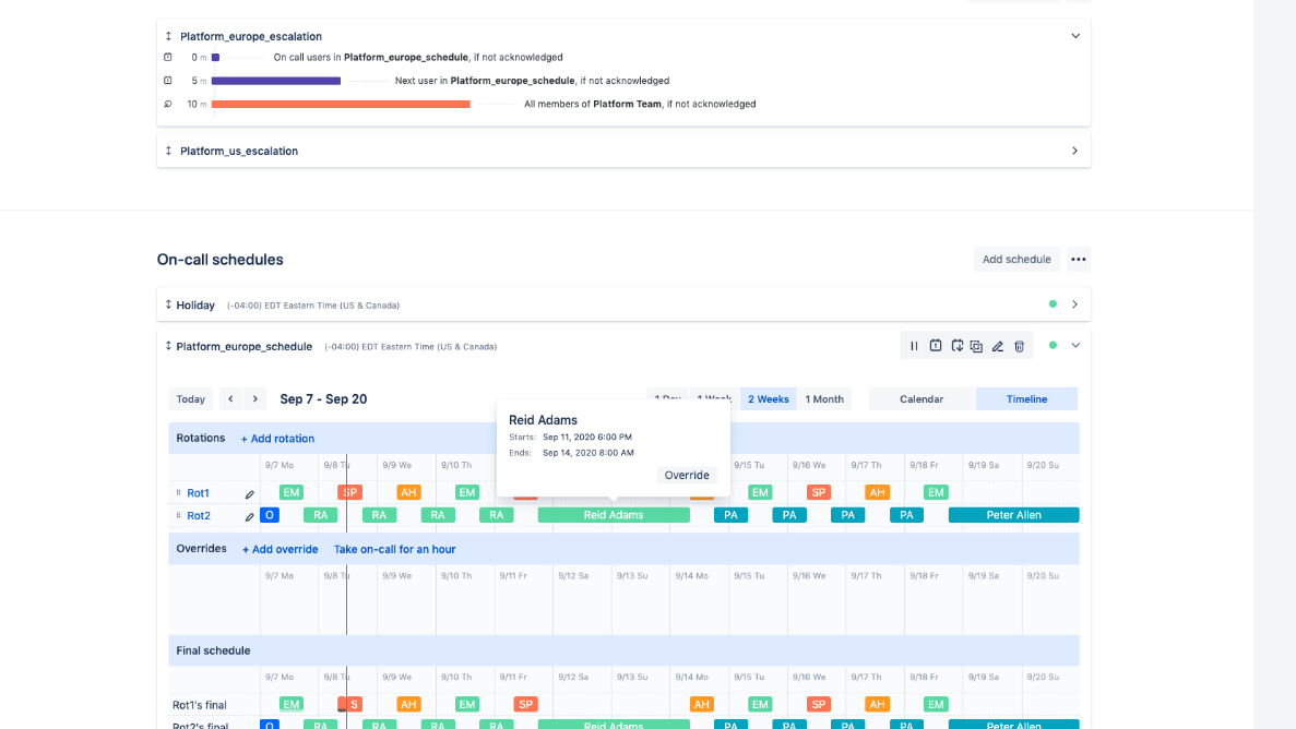 Customize on-call schedules
