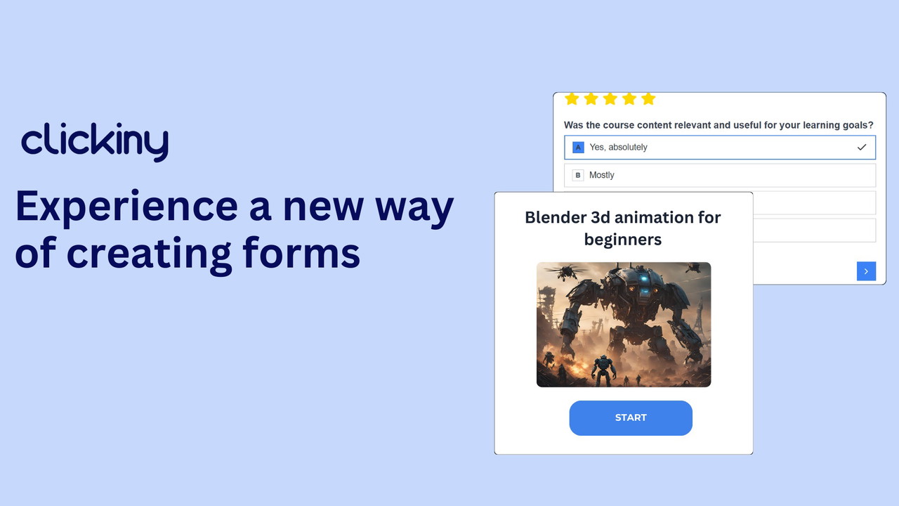 Clickiny interface showing form builder