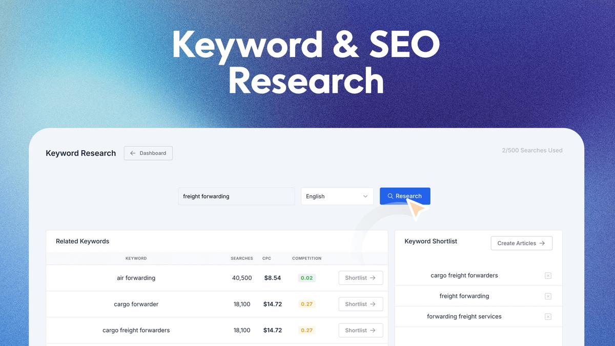 Access the keyword research tool that reveals search volume, CPC, and keyword difficulty for enhanced ranking insights.