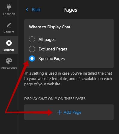 Select the pages you want chat to be displayed