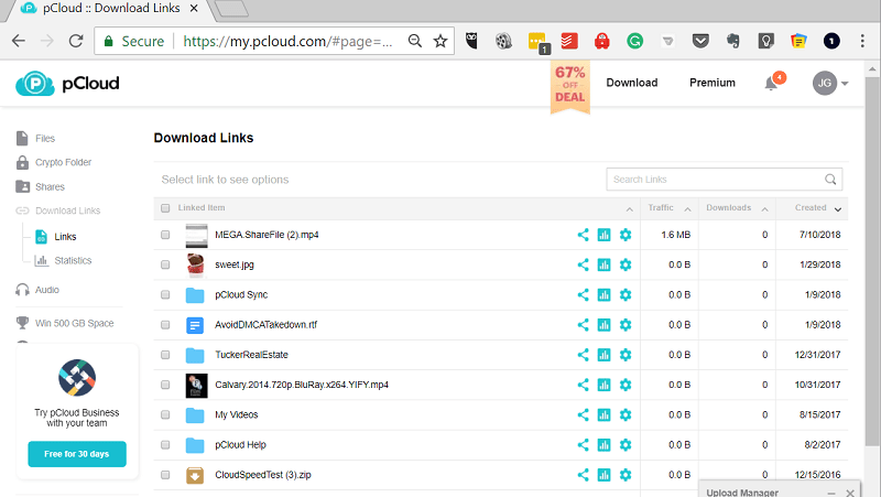 Get download links for cloud files