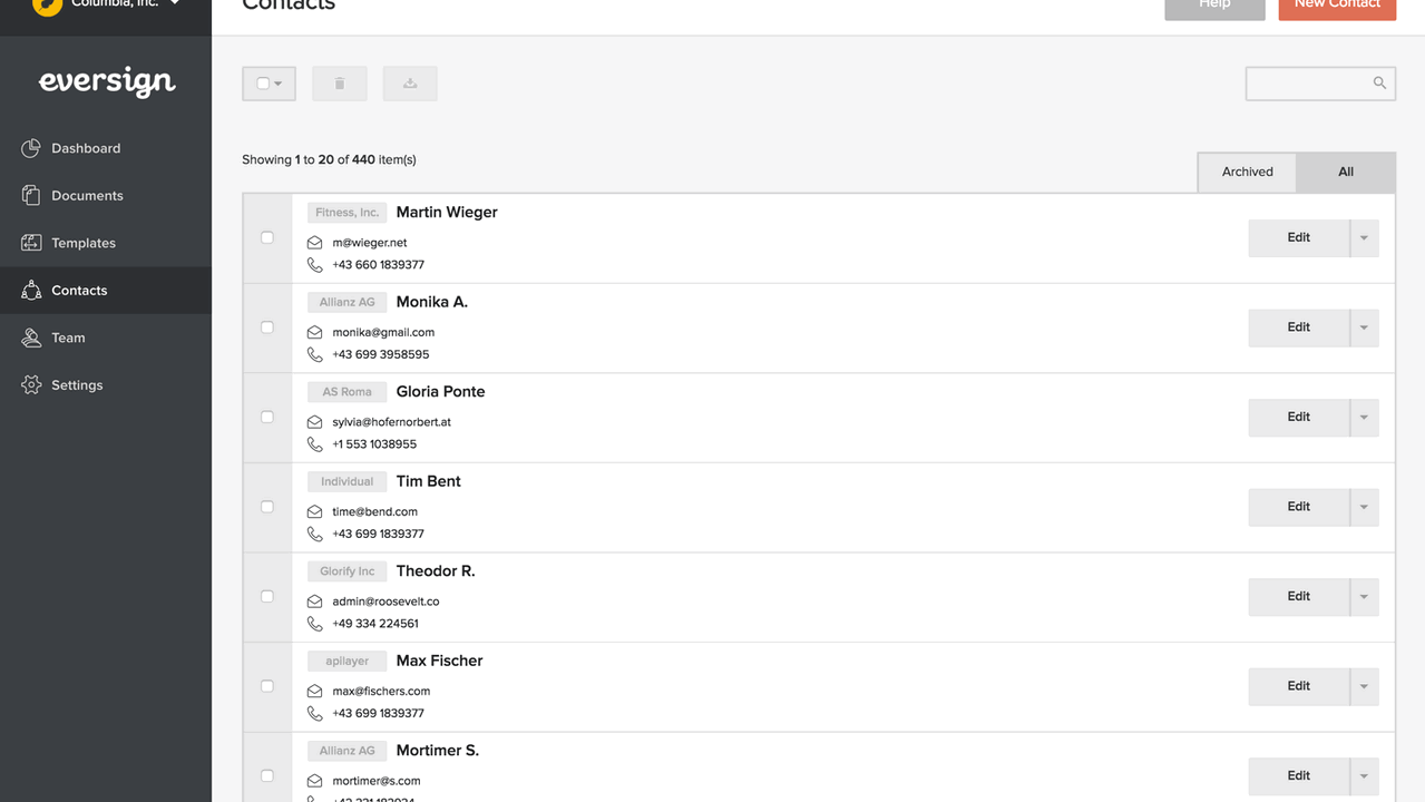 Manage contacts