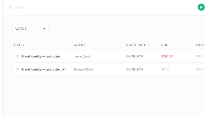 Projects dashboard with overview of all projects