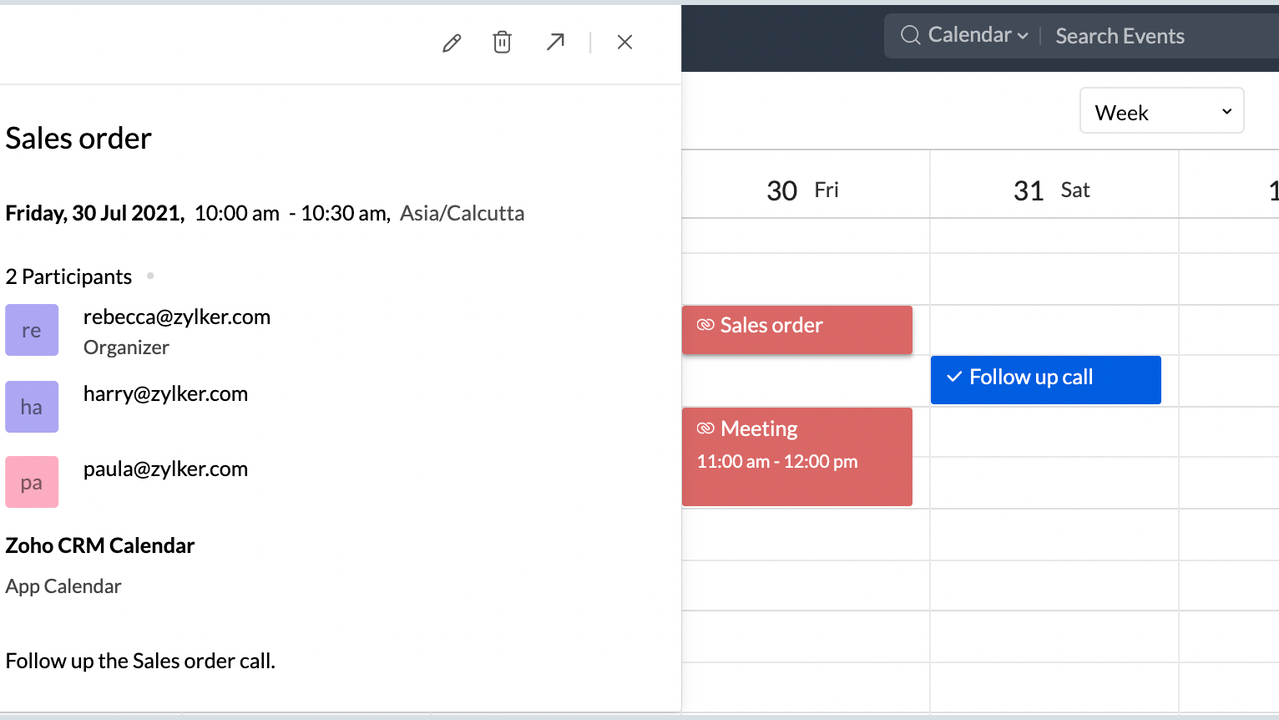 Zoho Mail calendar app