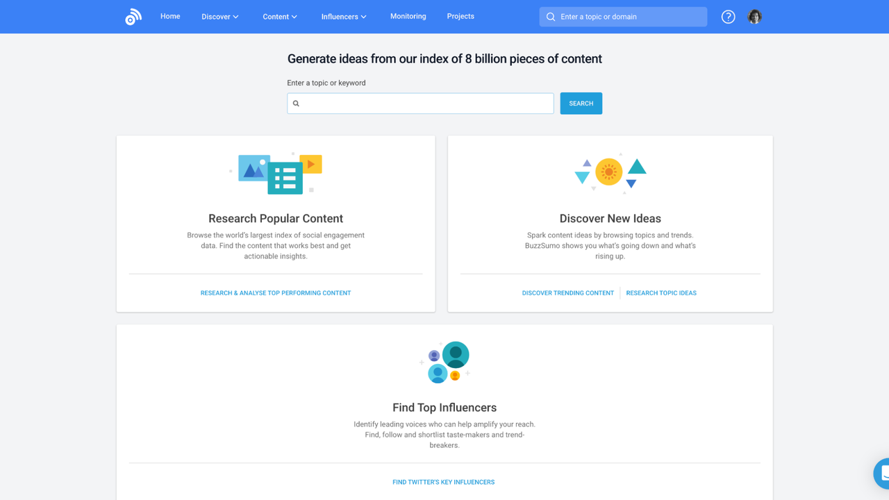 Search keywords on BuzzSumo