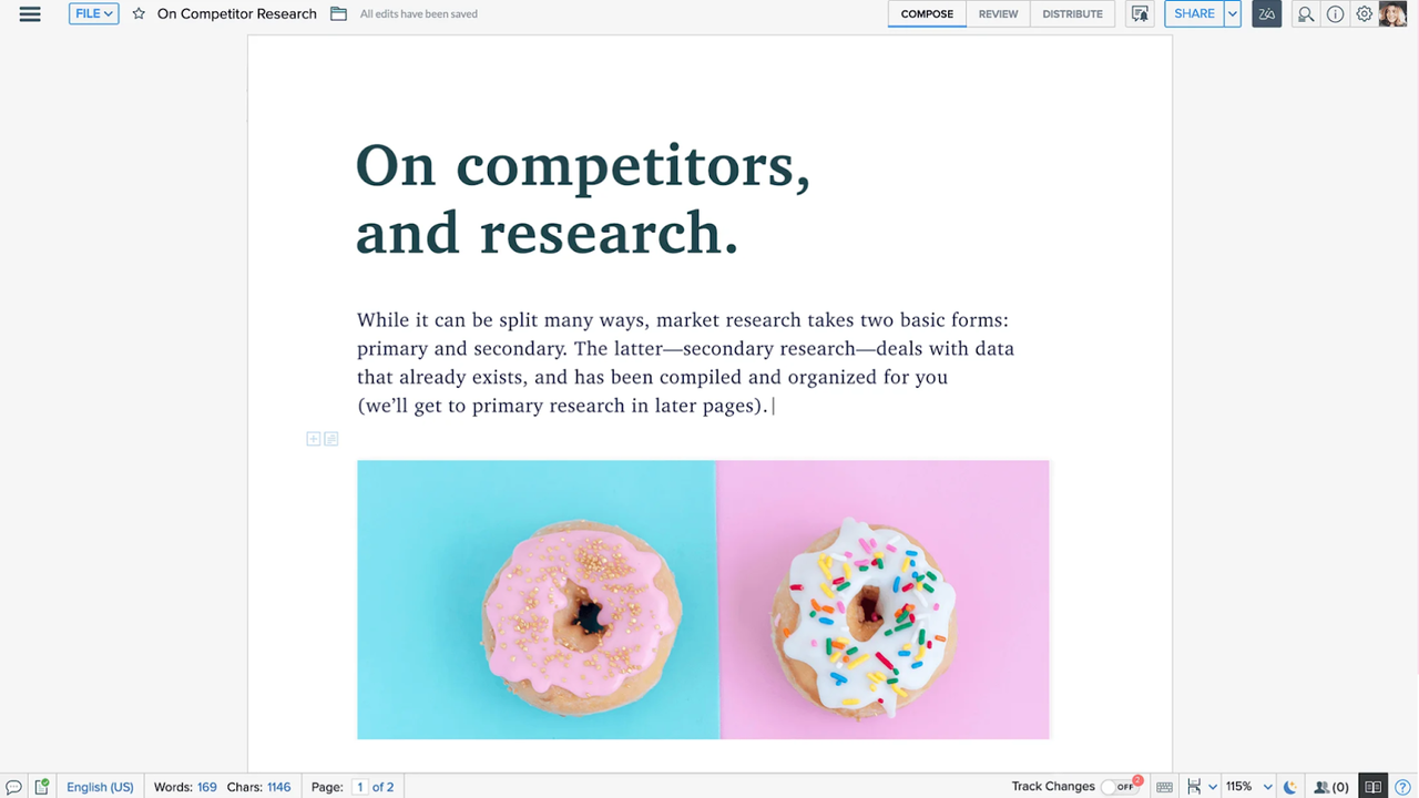 Zoho Writer dashboard