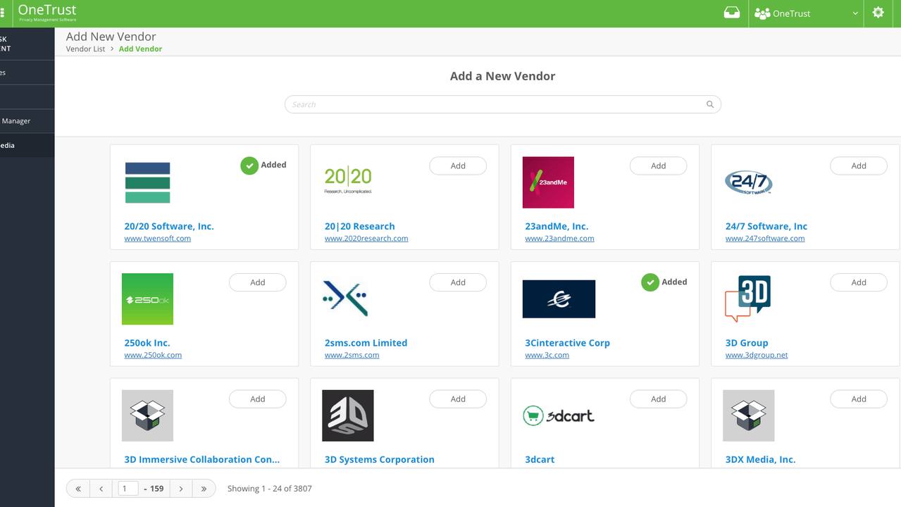 Vendor list on OneTrust