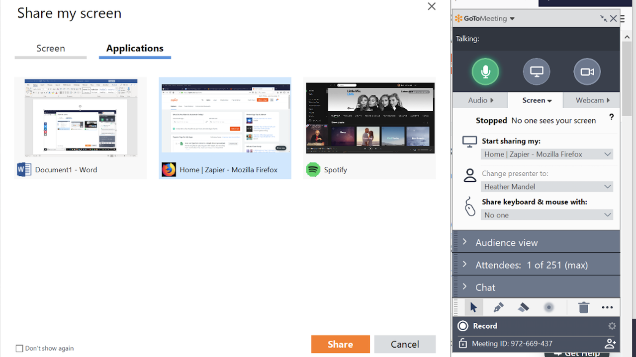 Screen share on GoTo Meeting