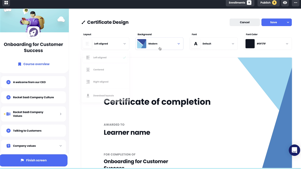 Create unique certifications for your courses