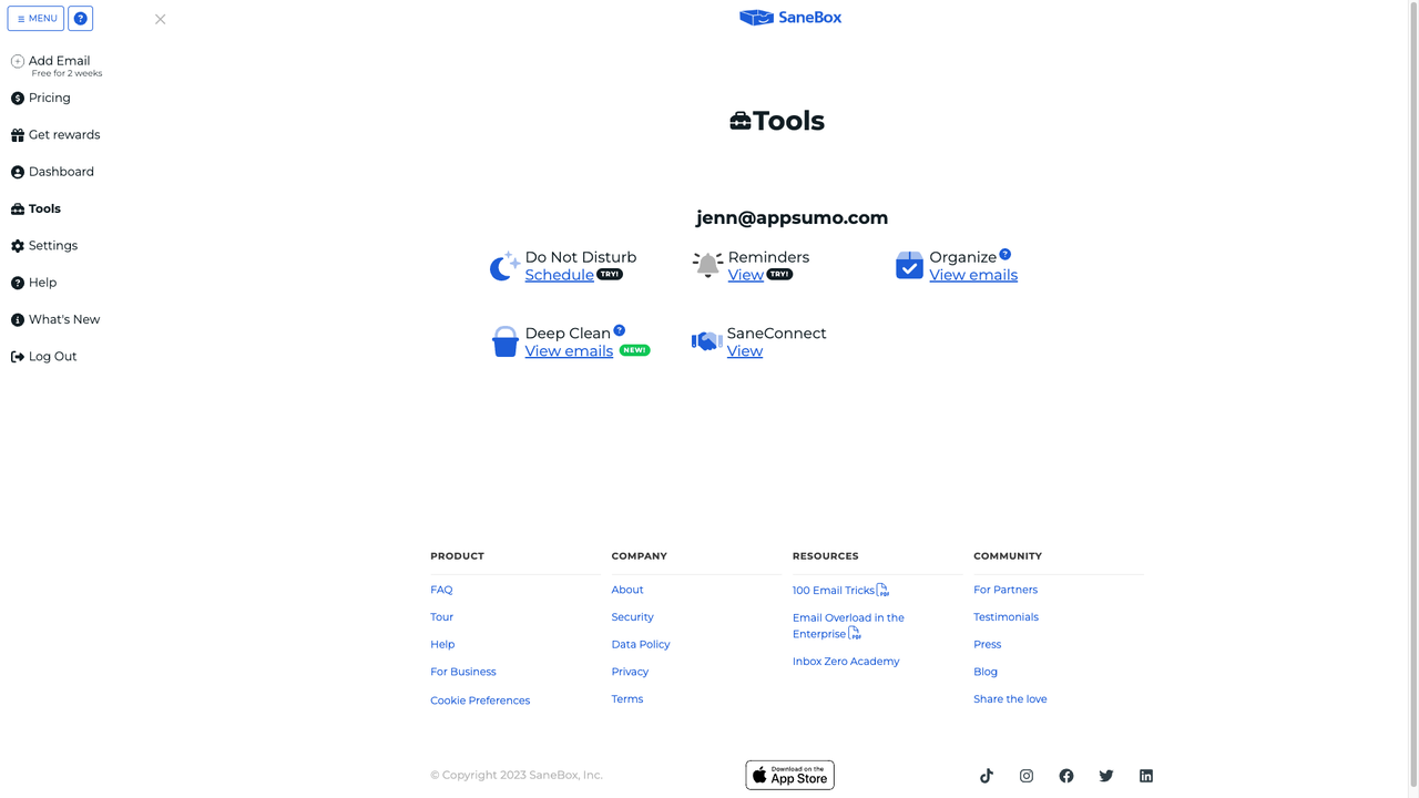 Sanebox AI filter email tools