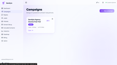 Sendlyio campaigns dashboard showing AI-powered cold email outreach sequences, with an active campaign card. thumbnail