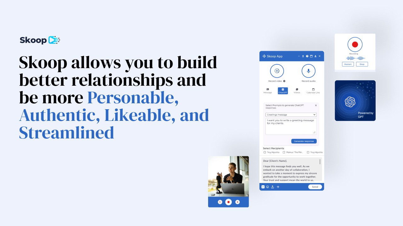 Skoop interface showing personalized video outreach feature