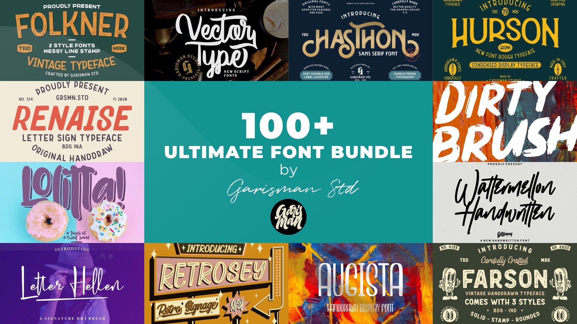 100+ Ultimate Font Bundle by Garisman Std