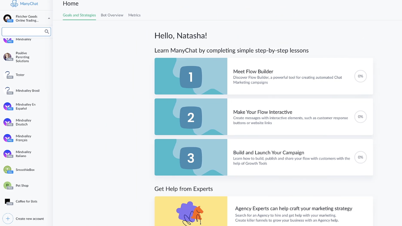 ManyChat user interface