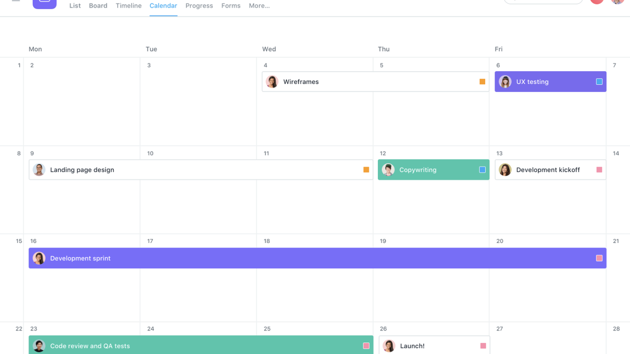 Asana’s project management calendar