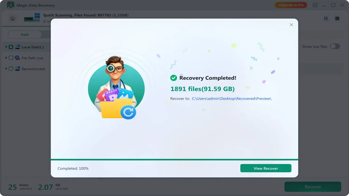 Magic Data Recovery recovers files to a safe location