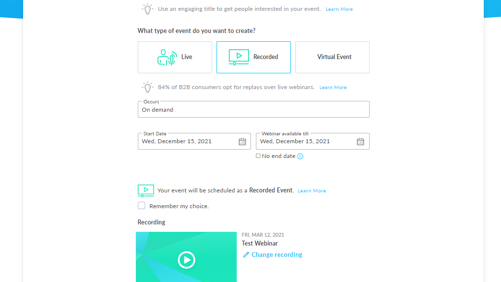 Schedule a virtual event