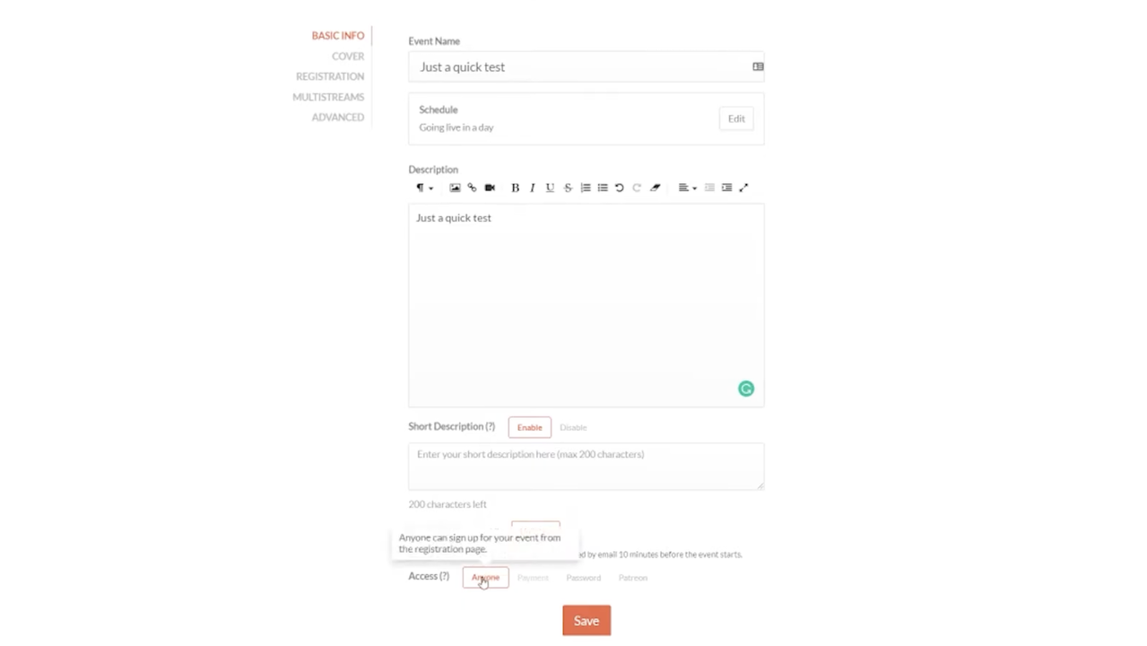 Create a new event with Crowdcast