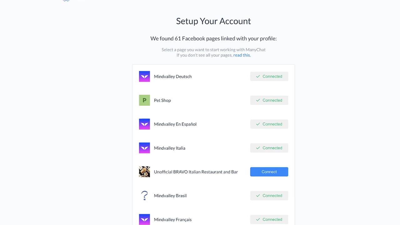 Connect ManyChat to your Facebook account