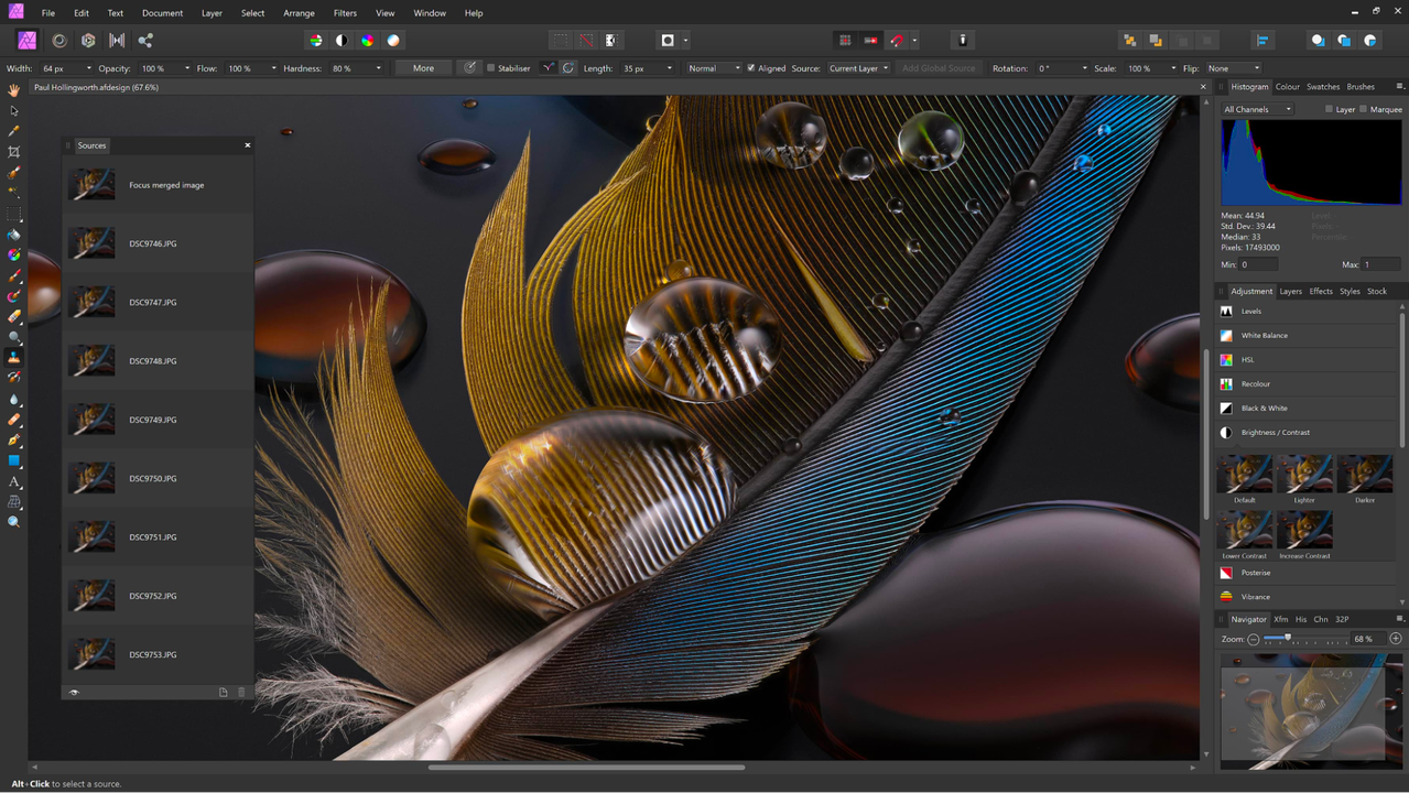 Image histogram and adjustment features