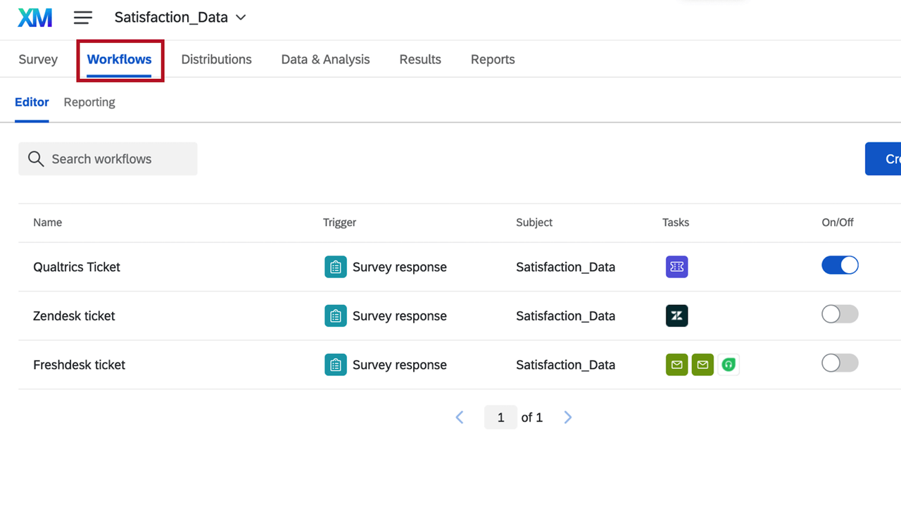 Workflows tab editor