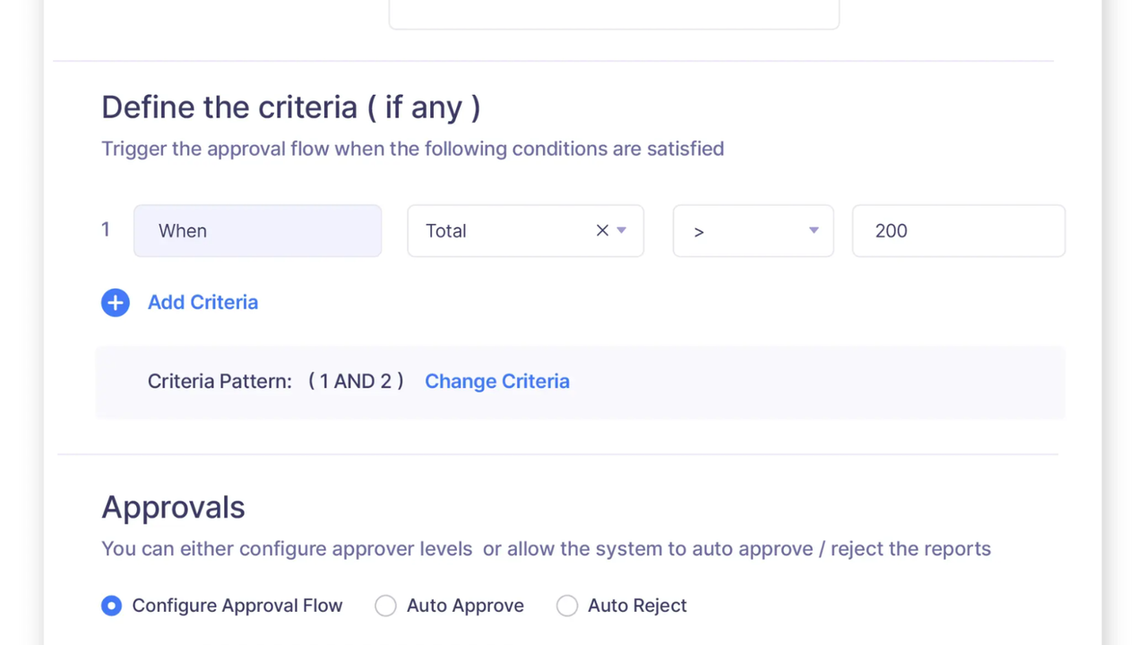 Approve expenses with defined criteria