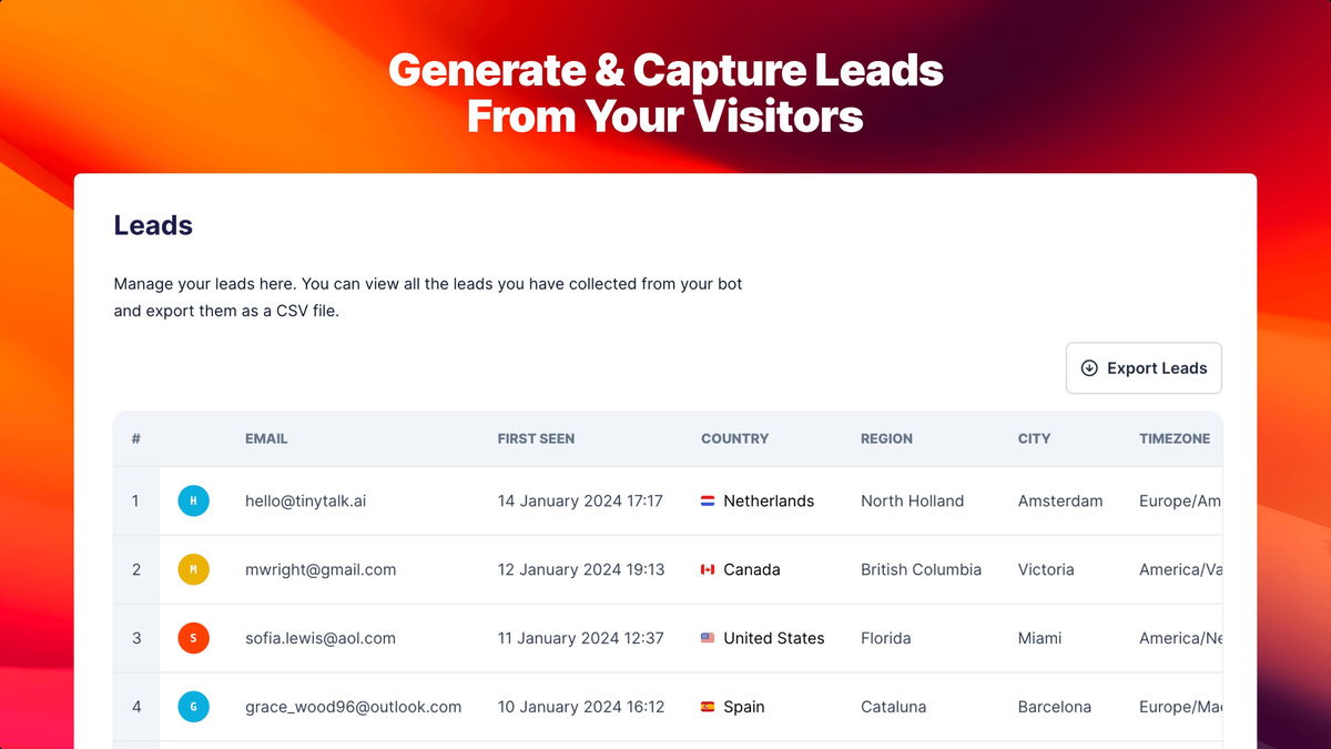 Capture and export leads with enriched data points for better segmentation.