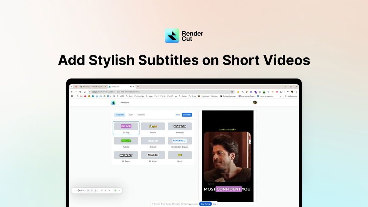 Instantly add stylish, animated subtitles to your videos.
