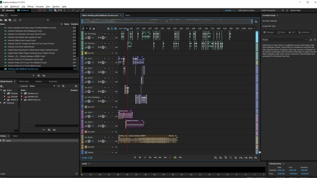 Create and edit multitrack sessions