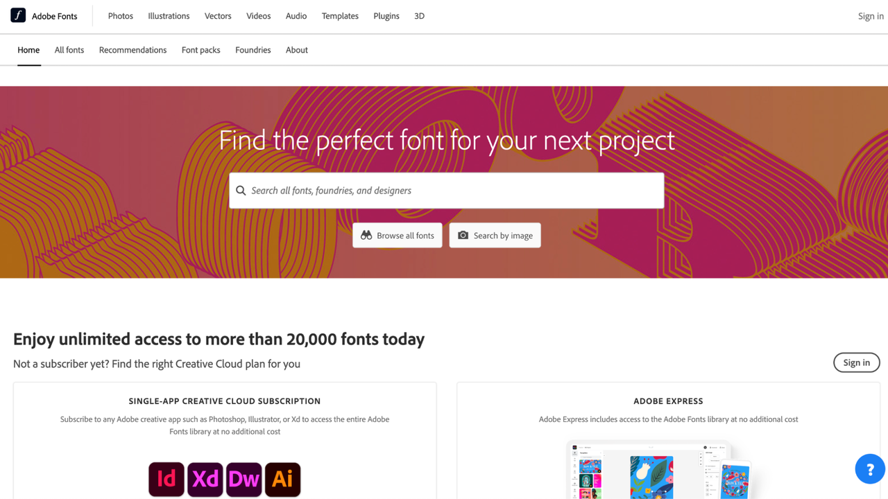 Adobe Fonts homepage