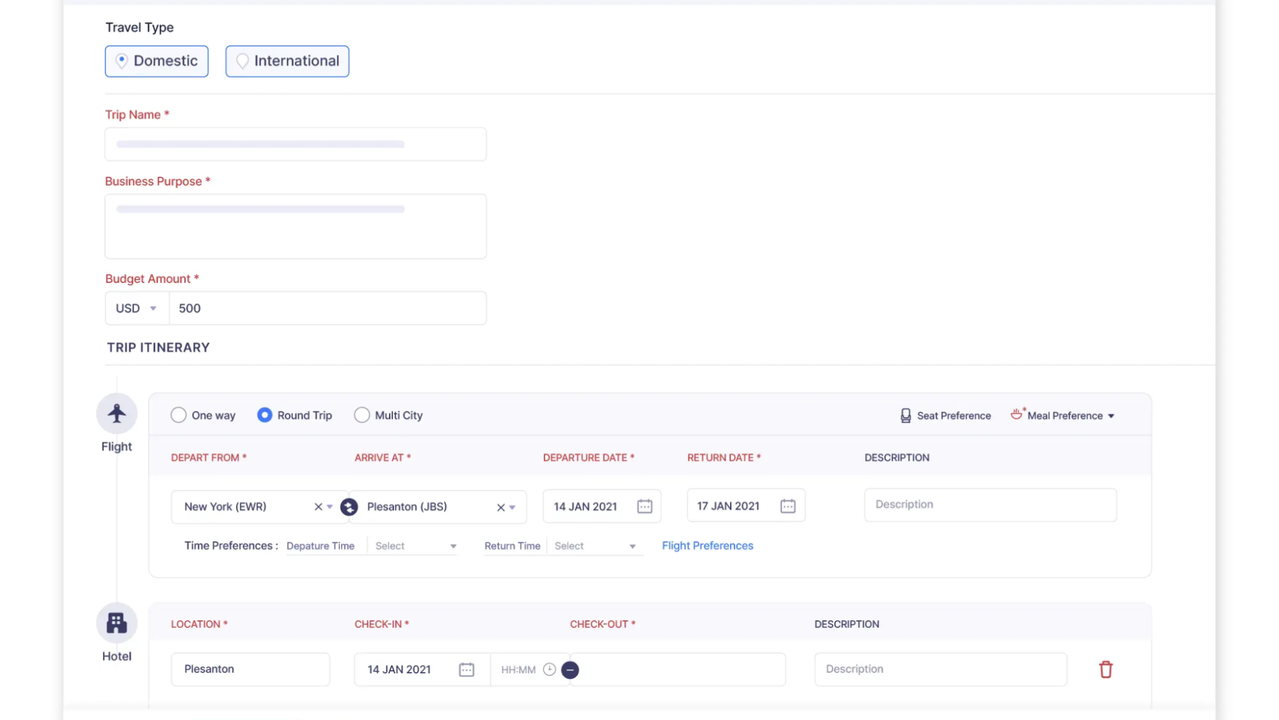 Travel management with itinerary