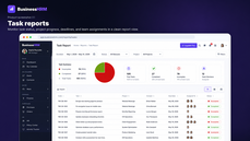 BusinessHRM task report dashboard showing project progress, task status, deadlines, assigned team members, and completion analytics in a clean reporting interface. thumbnail