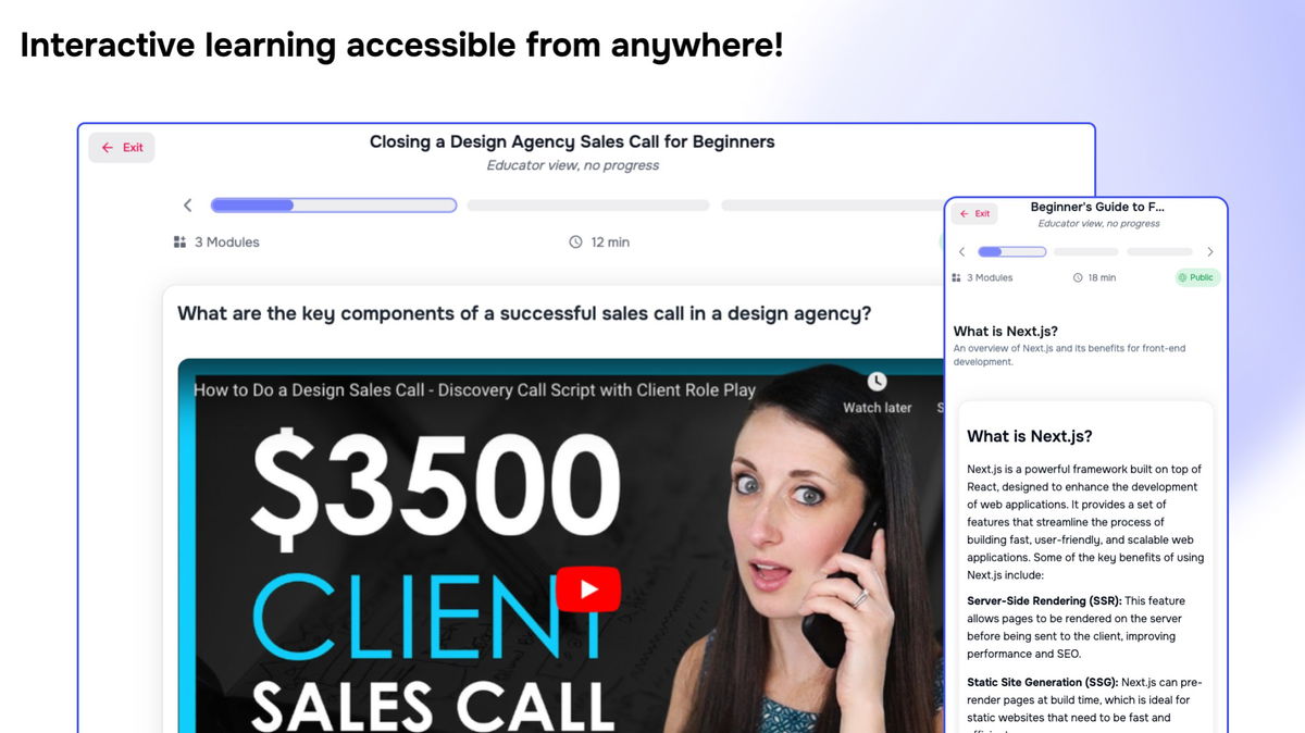 Transform your expertise into engaging online courses with interactive modules, videos, and real-world examples.