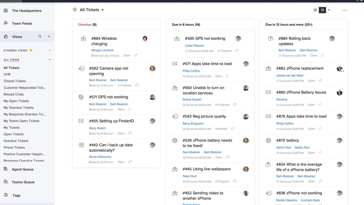 Zoho Desk ticketing system UI