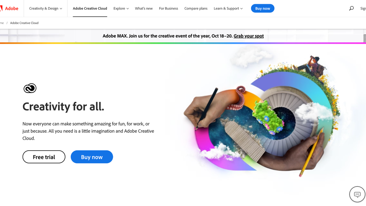 Adobe Creative Cloud homepage