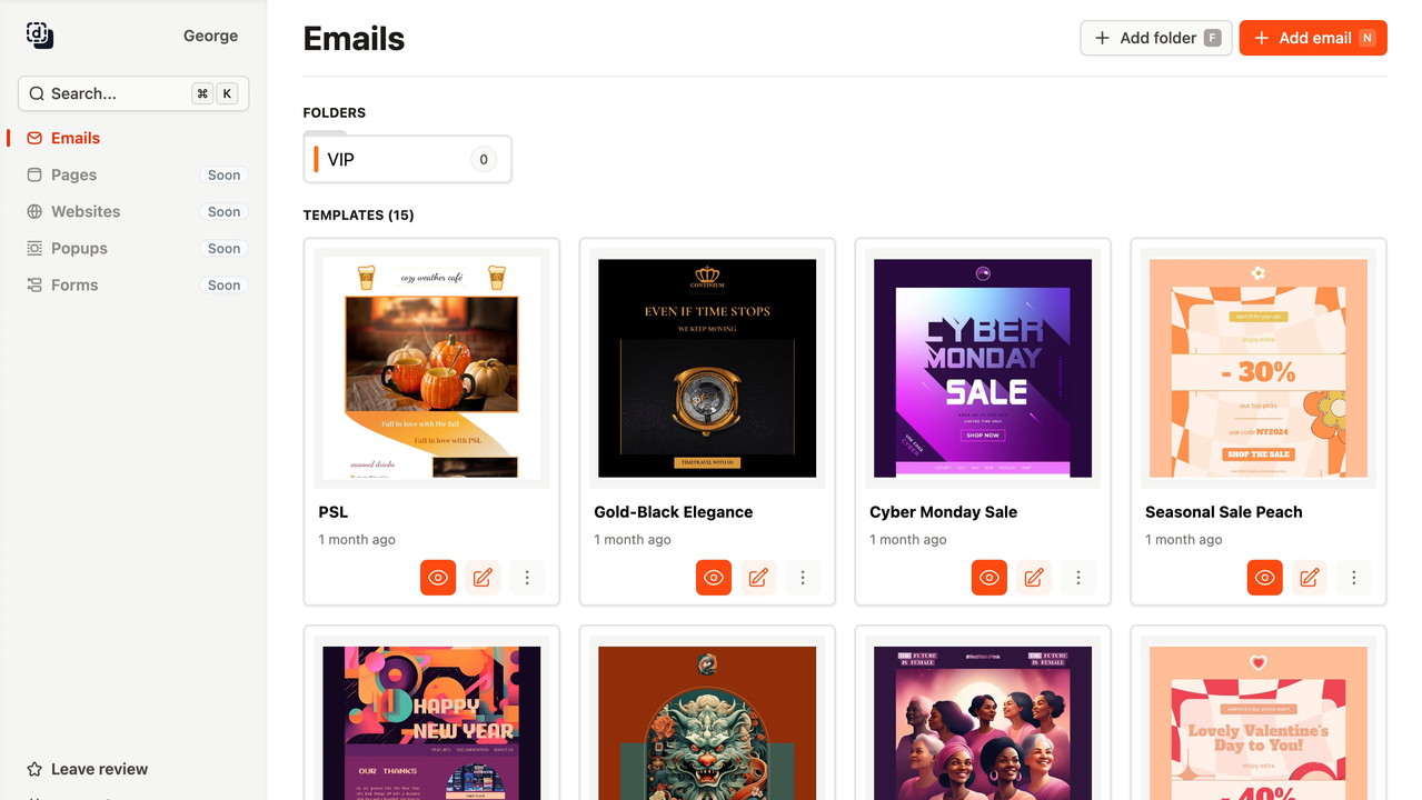 Dragit drag and drop interface showing email design