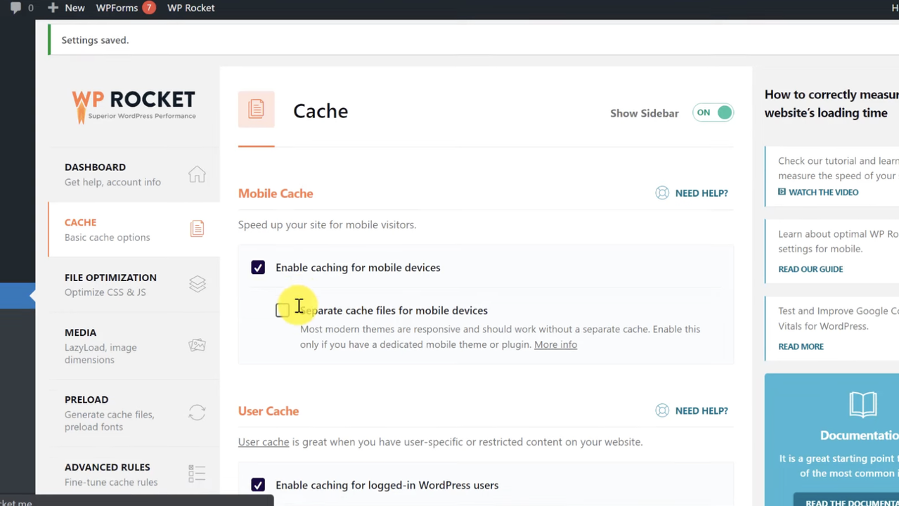 WP Rocket caching tool