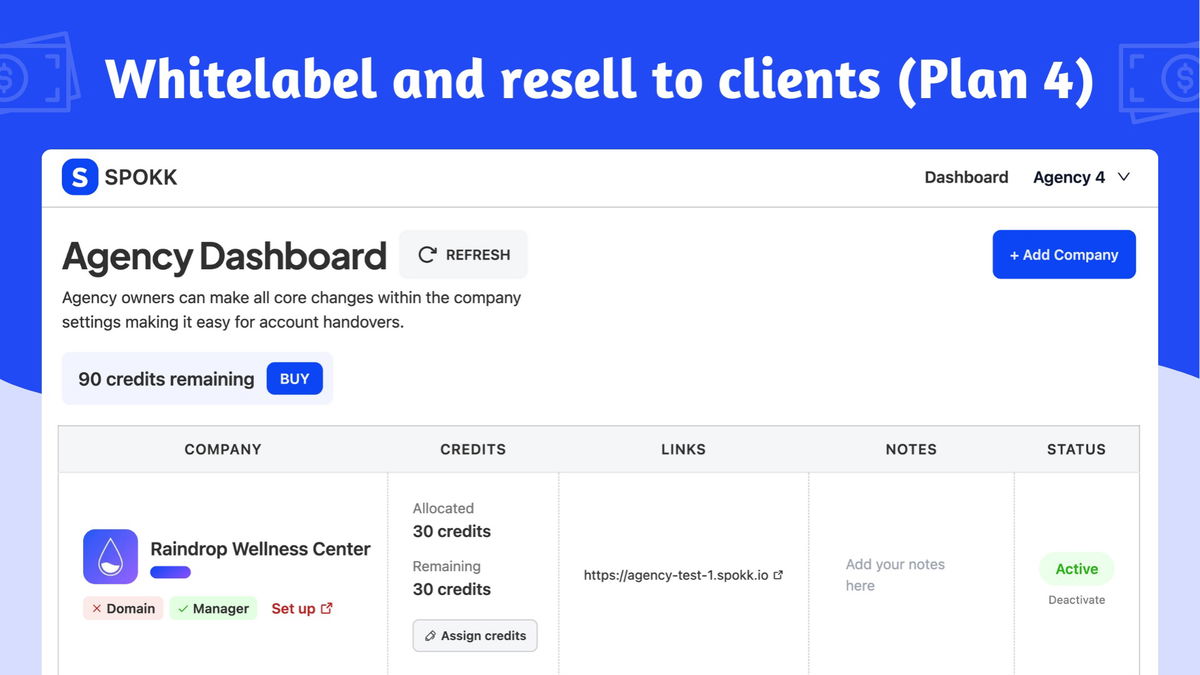 Remove all "Powered by Spokk" branding + access the Agency dashboard.