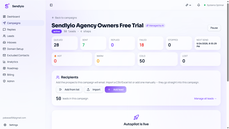 Sendlyio campaign dashboard with send stats (sent, replied, cold/warm/hot), recipient list, and Autopilot running the outreach automatically. thumbnail