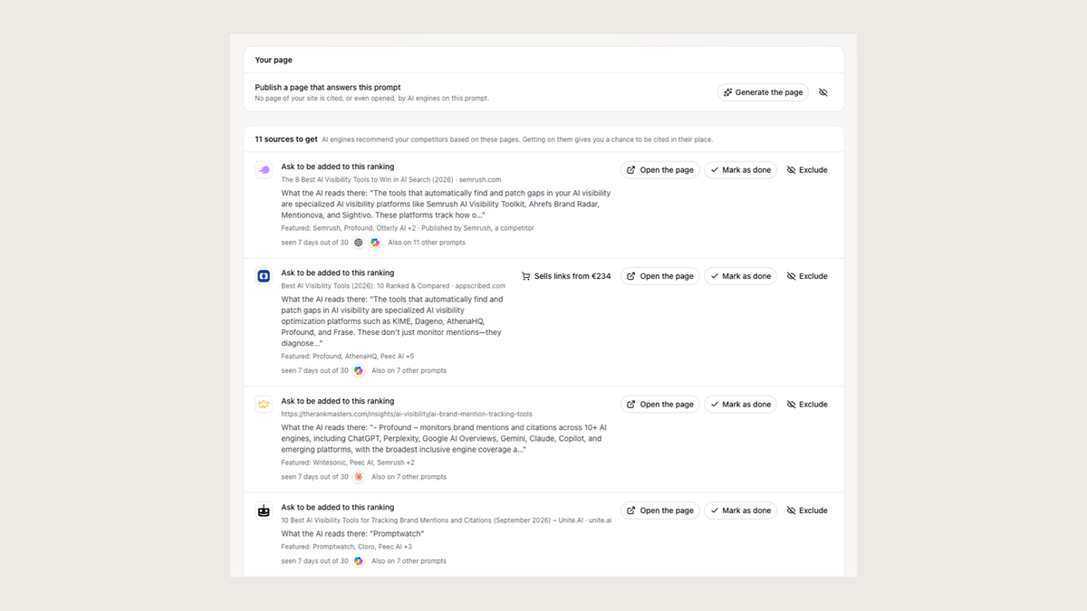 Recommendation plan with the sources to get for one prompt