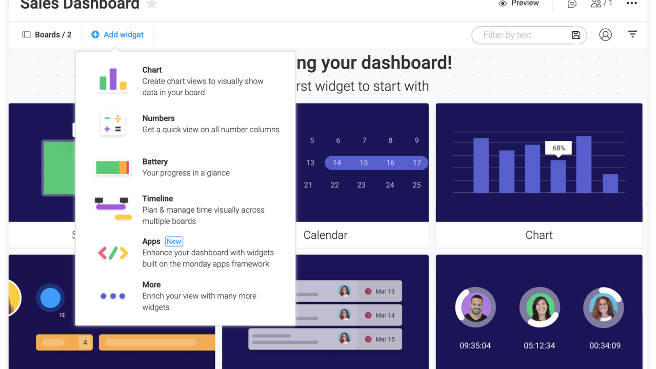 Add widgets in dashboards