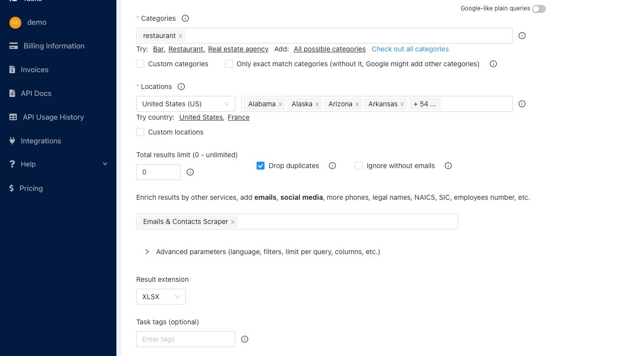 Google Maps Scraper Interface Example