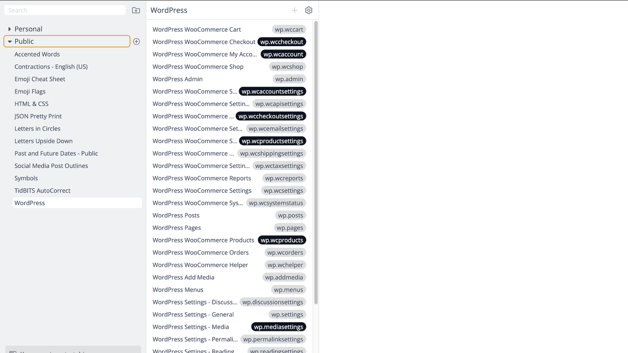 WordPress in Textexpander