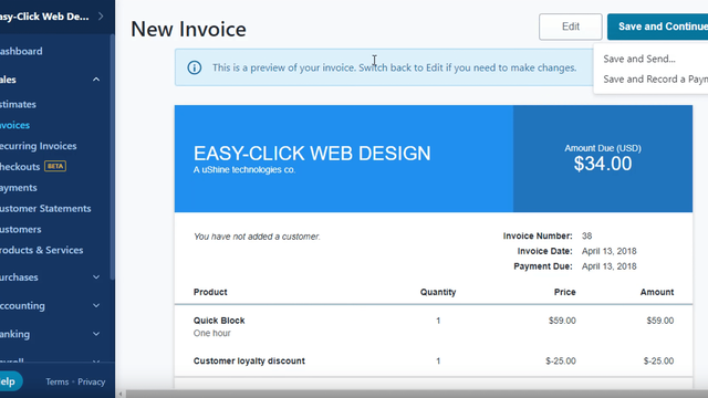 wave accounting invoice