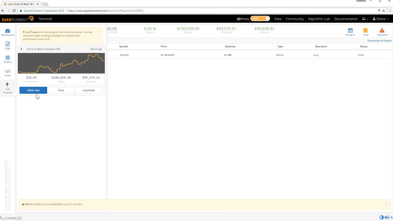 View live algorithm