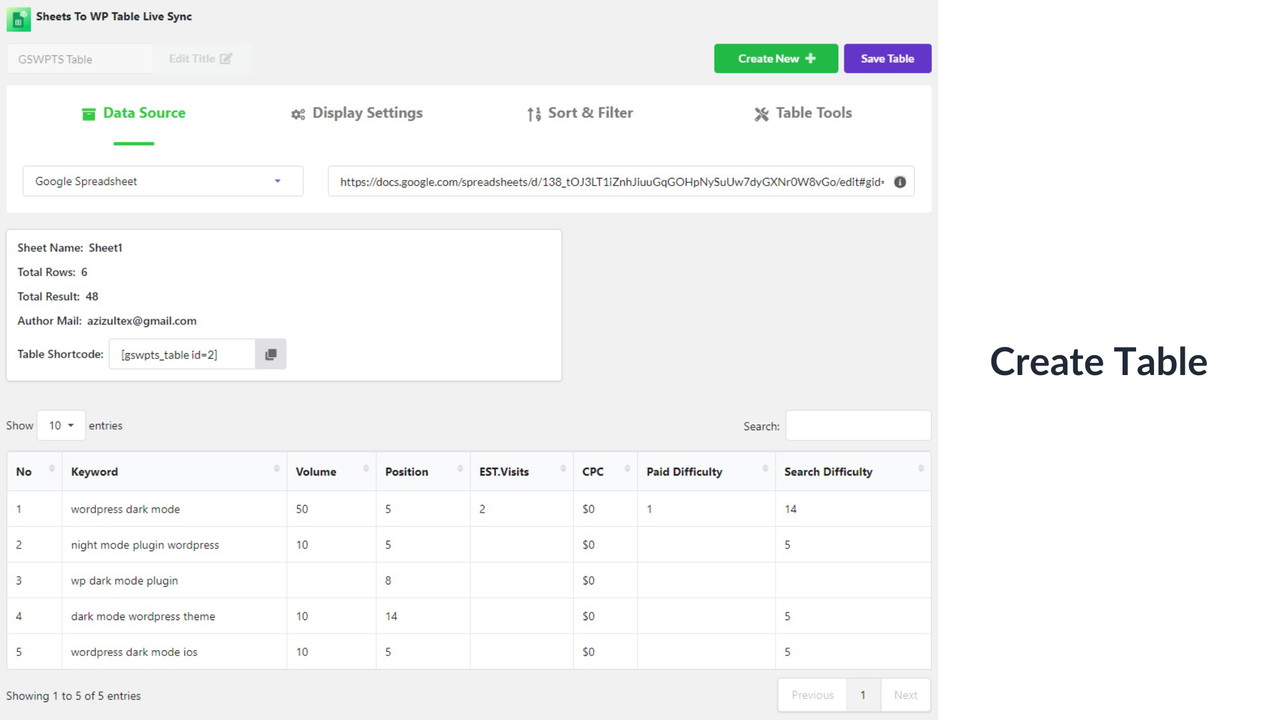 Google Sheets to WP Table Live Sync