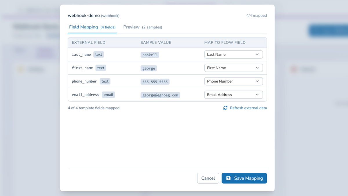 Send webhooks and map them into an approval flow to kick off a workflow from any system.